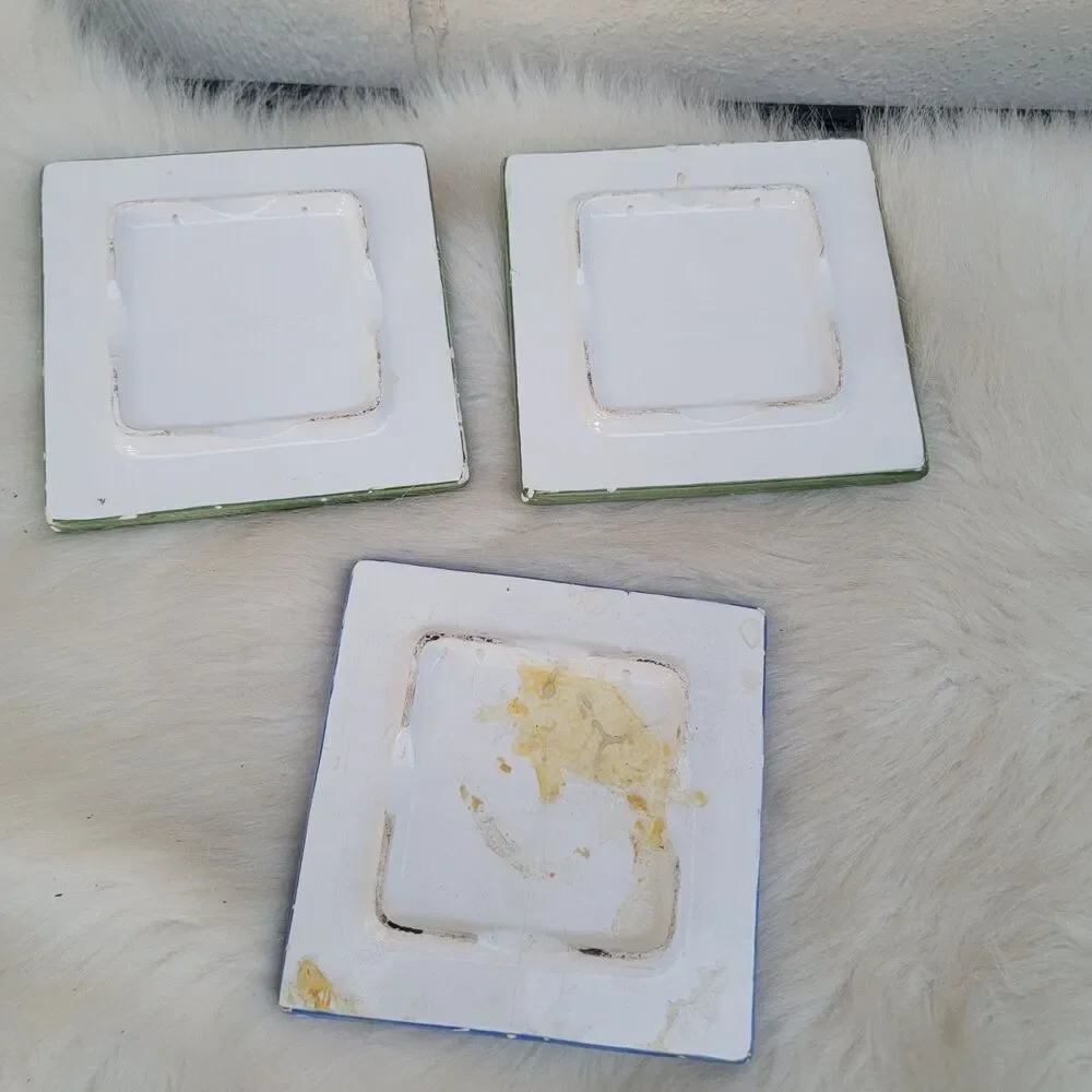 Set Of 3 Pier 1 ceramic tile trivet coffee/tea cup print See Discription